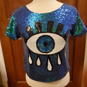 Sequin veil eye top
